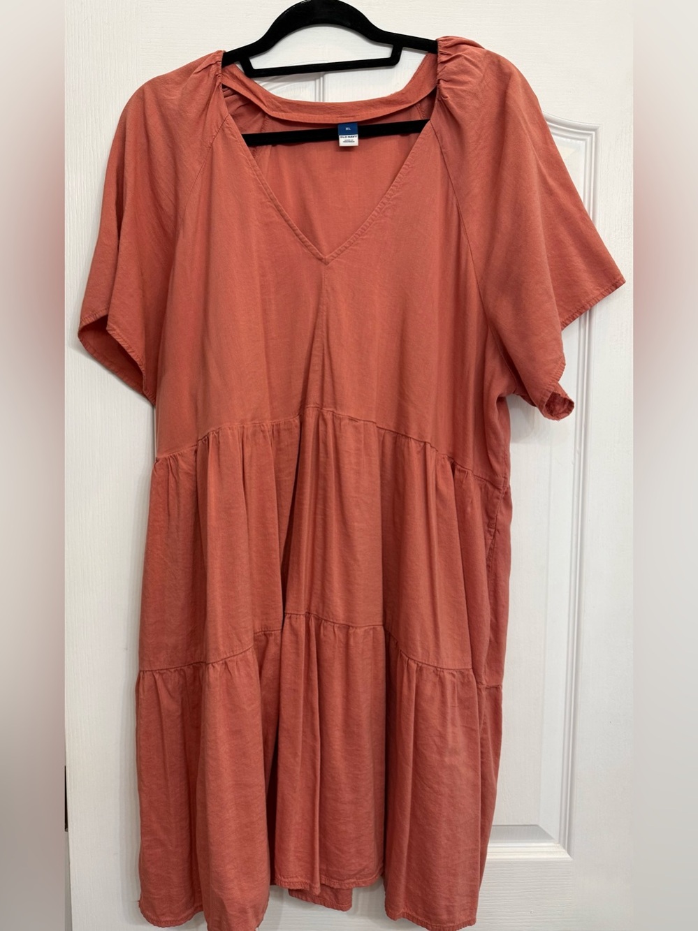 Old Navy Tiered V-Neck Mini Dress in Clay Pink
